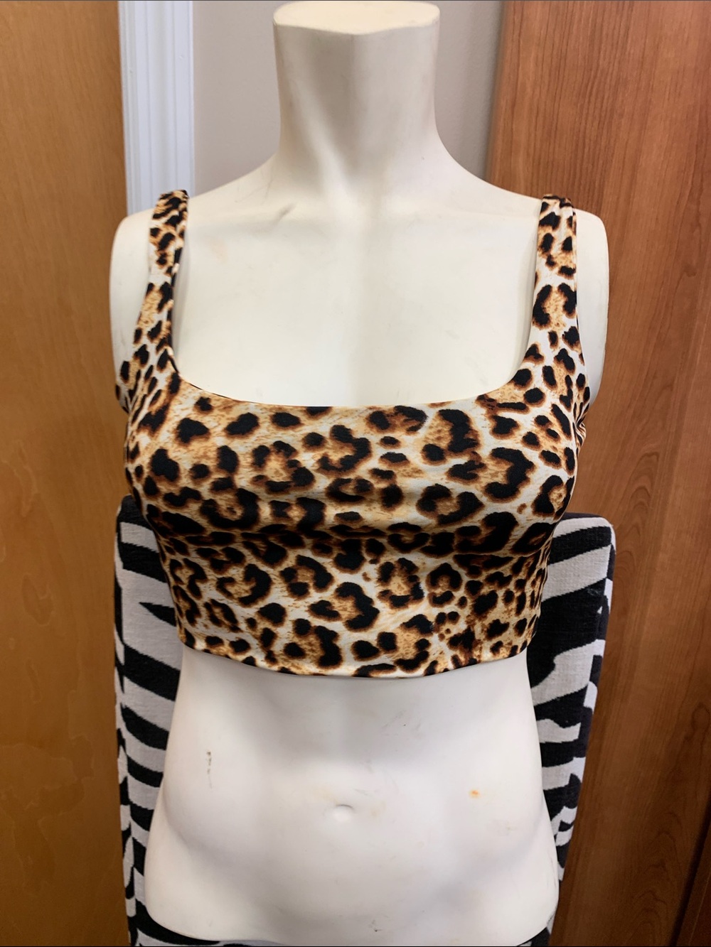 Leopard Print Square Neck Crop Top - Brown/Black